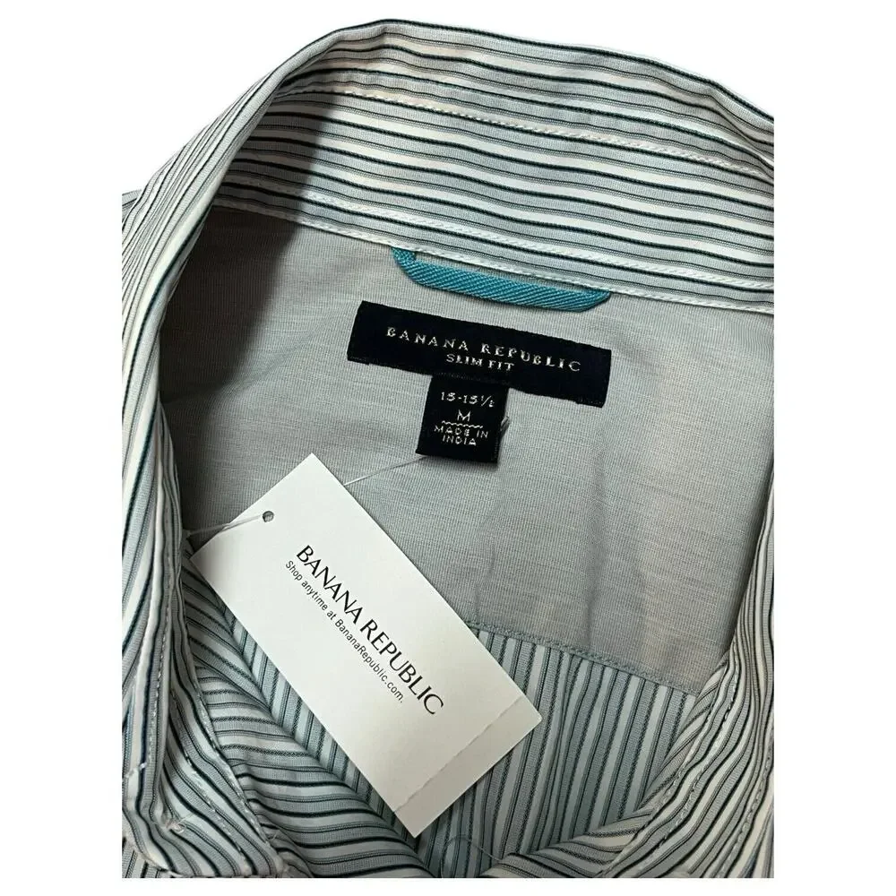 New Banana Republic Shirt Mens M Slim Fit Striped Button Up Long Sleeve Green